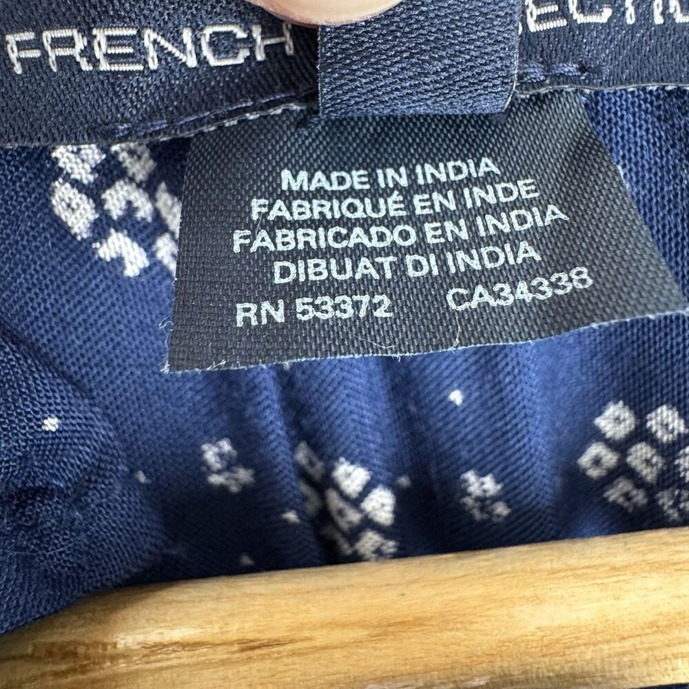 French Connection Dress XS Navy Floral High Neck Keyhole Peasant Boho Cottage - Picture 13 of 16